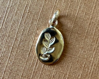 No import tariffs! Mini 14k Solid Yellow Gold Nugget "Olive Branch" Pendant, Organic Shape Charm