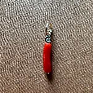 No import tariffs! Tiny 14k Solid Yellow Gold, Diamond, Red Coral Pendant Charm