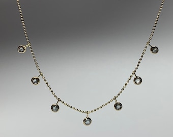 No import tariffs! 14k Solid Yellow Gold, Pale Blue Aquamarine "Cleopatra" Necklace