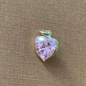 Mini 14k solid yellow gold, bright pink cubic zirconia cz “Heart” pendant, charm, small size, faceted, bubblegum pink, heart