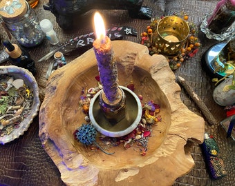 Juego de velas rituales INVIERNO, velas cónicas de cera de abejas bañadas a mano con carga mágica y bendición, duración de 3 horas, anillo de Neptuno, Whitmire Art