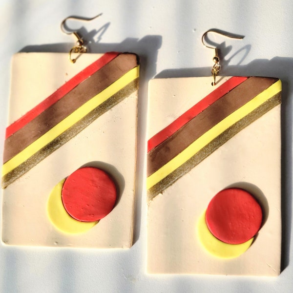 Oversize Retro Earrings | XL Super Graphic Design | Geometric Earrings | Maximalist Earrings | Festival Earrings | Unique Gift Ideas | Extra