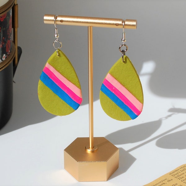 Rainbow Earrings, Supergraphic Earrings, Green Supergraphic, Green Teardrop, Hippie Earrings, Genderless Earrings, Unisex Earrings, NB Style