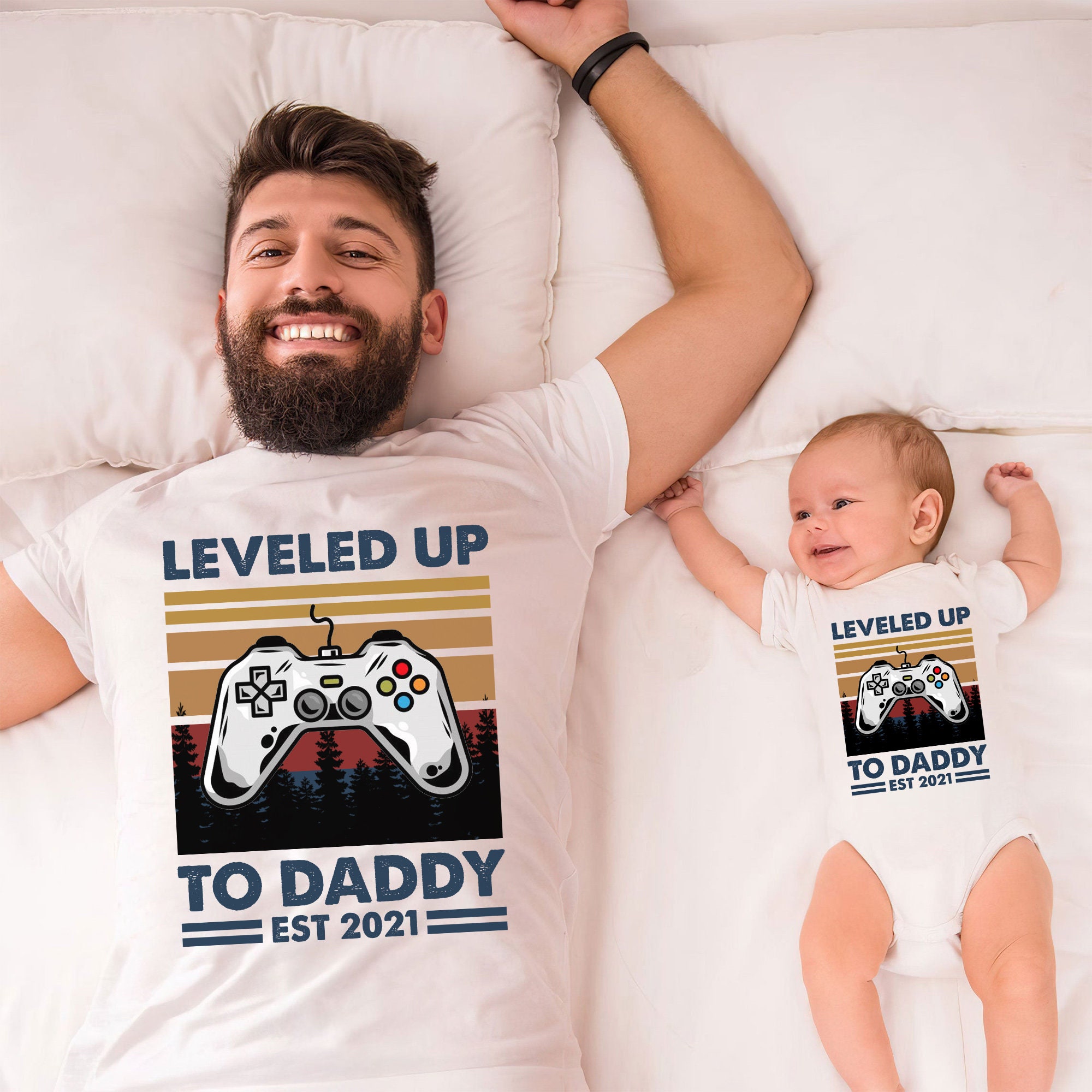 Gamer Dad and Baby Matching Shirt Leveled Up To Daddy EST Etsy