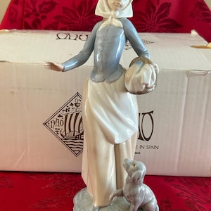 Lladro Girl and Dog in Basket - Etsy