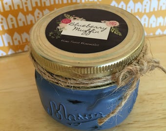 CLEARANCE! 4oz Blueberry Muffin Soy Candle// Country Blue Painted Jar// phthalate-free!