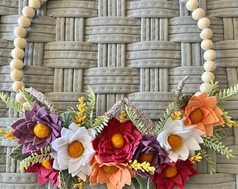 Spring Bead Felt Flower Wreath