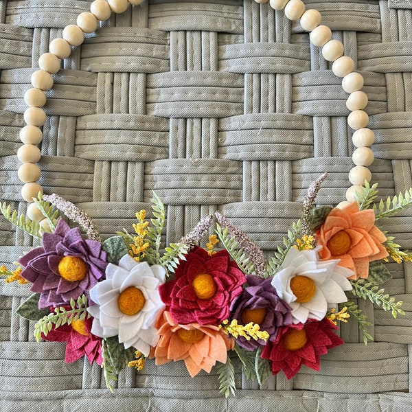 Spring Bead Felt Flower Wreath