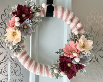 Winter/ Christmas Felt Flower Wreath