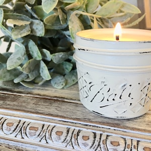 4oz Candles // 100% Soy Wax//  Cream Painted & Distressed Ball Jars