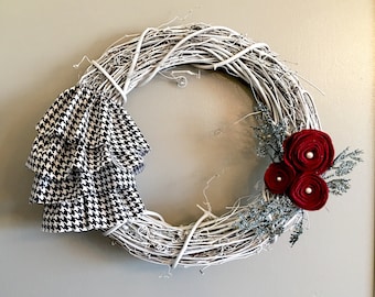 Houndstooth Ruffle Burgundy Rosette Wreath