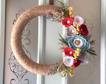 Twine Wrapped Felt Flower Wreath