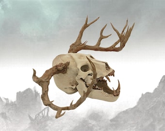 1/2 scale Ink-Aged Wendigo Skull Wall Mount | 3D Printed Cryptid Decor | Gothic Cabin  Art