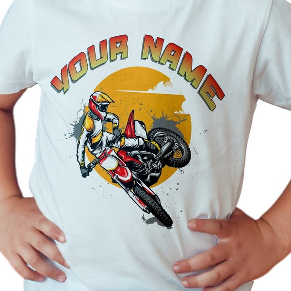 Kids Boys & Girls Moto Cross Motocross MX Motor Bike T Shirt Great Gift Top T-Shirt Tee Motorsport Sport Customised Personalised