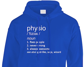 Physio Dictionary Definition Men's Hoodie Hoody Job Occupation Physiotherapy Physiotherapist Sports Rehab Doctor Gym Gift Idea Funny Joke