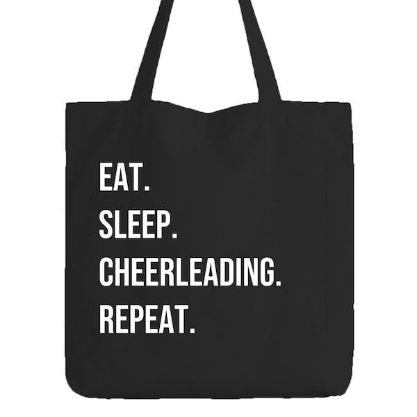 Eat Sleep Cheerleading Repeat Black Tote Bag Player Sport Gift Joke Club Team Hobby Dance Cheerleading Fitness Exercise Class Women's Girls