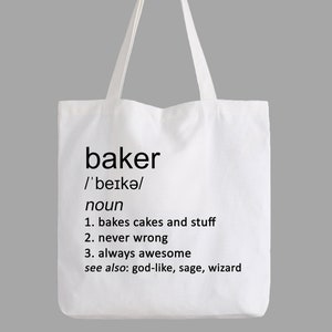 Baker Funny Tote Bag Black White Beige Shopping Shopper Job Work Baking Bake Bread Cakes Food Chef Kitchen Birthday Gift Idea image 1