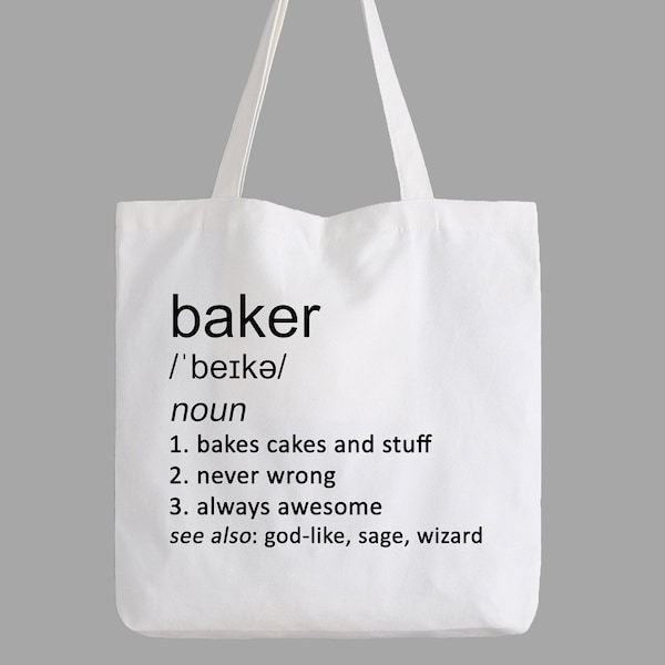Baker Funny Tote Bag Black White Beige Shopping Shopper Job Work Baking Bake Bread Cakes Food Chef Kitchen Birthday Gift Idea