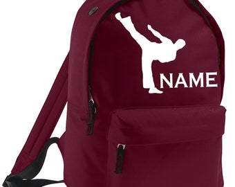 Black Karate Boy Personalized Name Bag Karate Drawstring Backpack