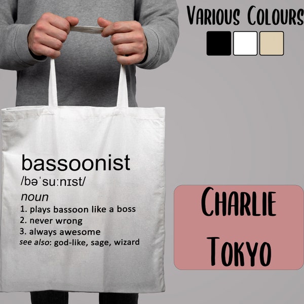 Bassoonist Funny Tote Bag Black White Beige Shopping Cotton Shopper Bassoon Player Orchestra Classical Birthday For Him For Her Gift Idea