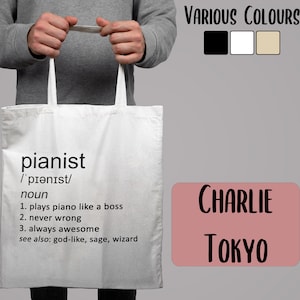 Pianist Funny Tote Bag Black White Beige Shopping Cotton Shopper Piano Player Orchestra Classical Jazz Band Birthday For Him Her Gift Idea