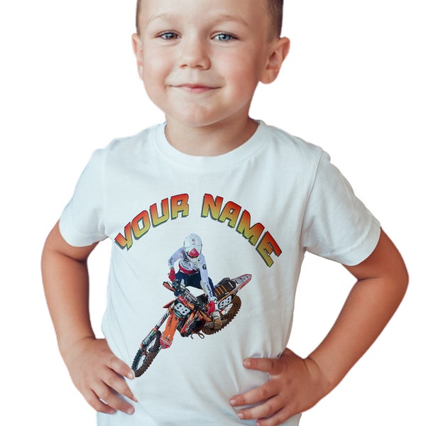 Personalised Kids Moto Cross T Shirt Motocross MX Motor Bike Great Gift Top T-Shirt Tee Motorsport Sport Girls Boys Custom Any Name