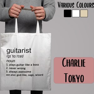 Guitarist Funny Tote Bag Black White Beige Shopping Cotton Shopper Guitar Player Rock Metal Band Electric Classical Birthday Gift Idea