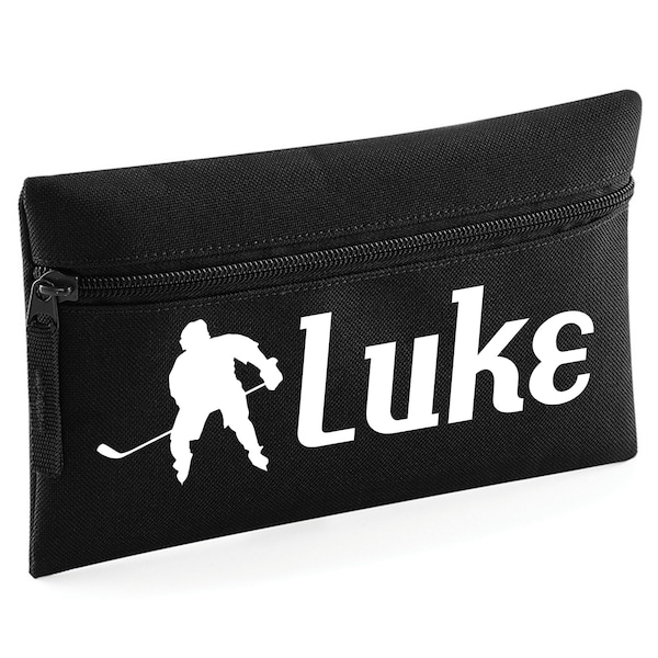 Personalised Ice Hockey Pencil Case Any Name Choice Of Colours Ice Rink Player Team Sport School Kids Gift Idea Customised Custom Boys Girls