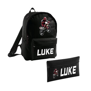 Ensemble personnalisé de sac à dos et trousse de motocross pour enfants, ajoutez un nom pour garçons, filles, cartable de sport, moto de course à essence