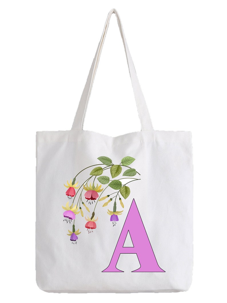Initial Letter A-Z Tote Bag 2020 2021 Flowers Fuchsia Theme Name Custom Any Initial Birthday Funny Gift Joke Woman/'s Shopping Reusable