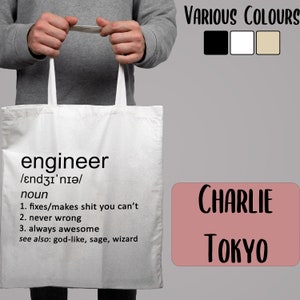 Engineer Funny Tote Bag Black White Beige Shopping Cotton Electrical Engineer Structural Telephone Job Work Birthday Gift Idea For Him Her