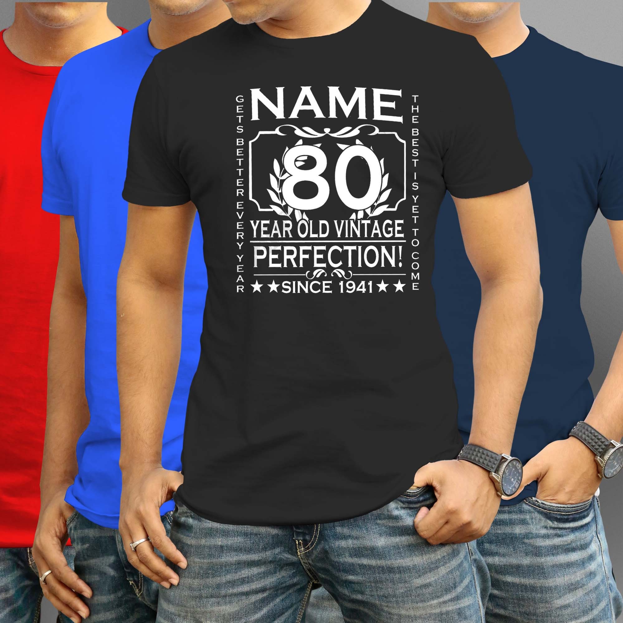 Men's Personalised 80th Birthday T-shirt Custom Add NAME  Etsy
