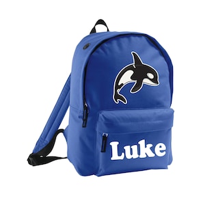 Sac à dos pour enfants épaulard personnalisé, ajoutez le nom de votre choix, cartable pour garçons et filles, amoureux des animaux, océan, poisson, mammifère, graphique cool