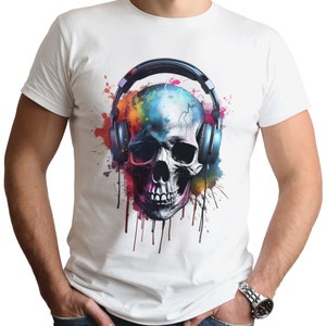 Skull Men&#39;s T-Shirt Skull Headphones T Shirt Music Tee Skull Graffiti T-Shirt Skull Art T-Shirt Skull Gift For Him Gift For DJ