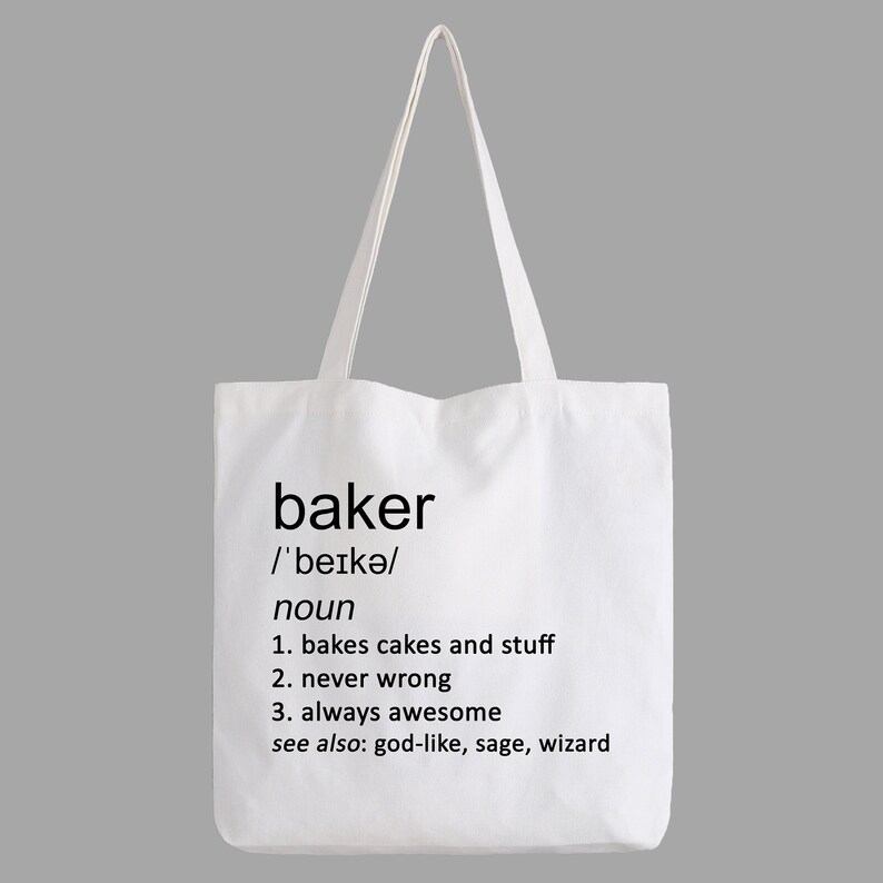 Baker Funny Tote Bag Black White Beige Shopping Shopper Job Work Baking Bake Bread Cakes Food Chef Kitchen Birthday Gift Idea image 1