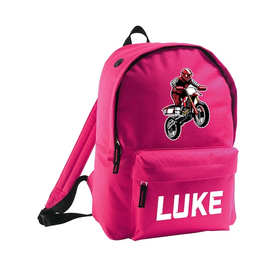 Motocross Kids Backpack Personalised Add Name of Choice Boys Girls