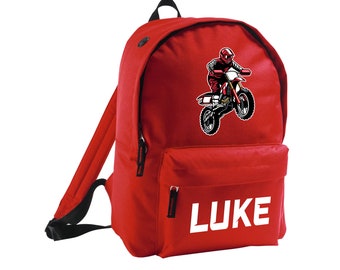 Motocross Kids Backpack Personalised Add Name Of Choice Boys Girls School Bag Motor Sport Petrolhead Racing Racer Motorbike Cool Graphic