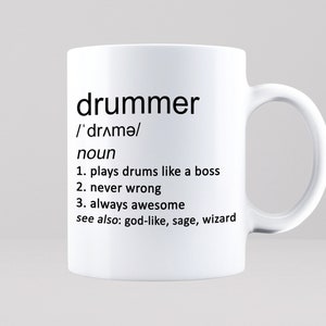 Drummer Mug Music Instrument Drums Percussionist Rock Funny Gift Coffee Tea Cup Drumming Percussion Metal Musician