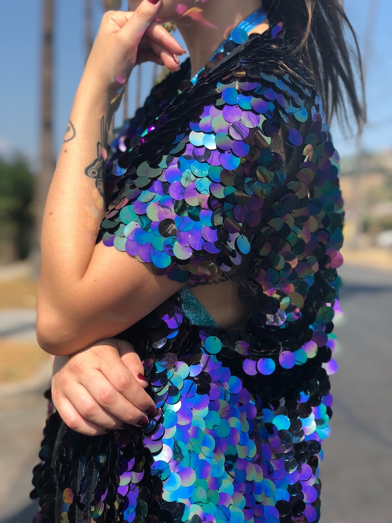 Sequin Kimono Iridescent Purple Kimono Rave Kimono Dress Etsy