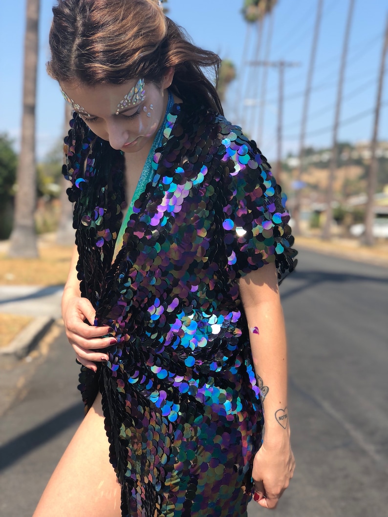 Sequin Kimono Iridescent Purple Kimono Rave Kimono Dress Etsy