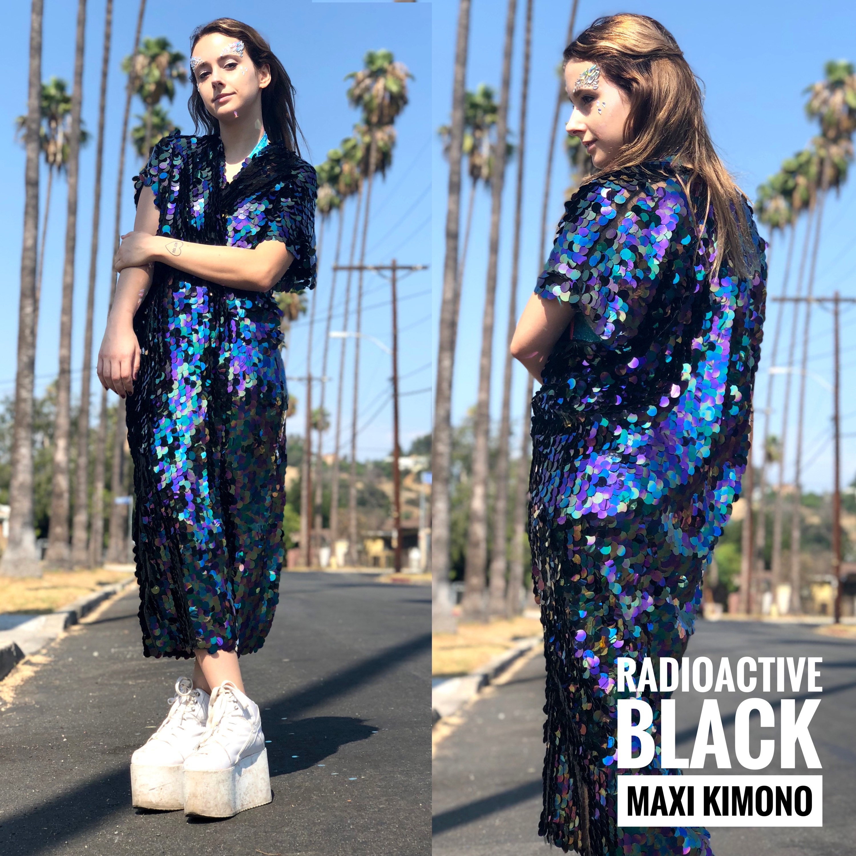 Petrol Iridescent Sequin Kimono