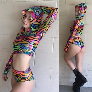 Psychedelic Tiger Key Hole Top, Felpa con cappuccio, Slip a vita alta, Abbigliamento uomo in fiamme, Felpe con cappuccio Rave da uomo, Costume di Halloween