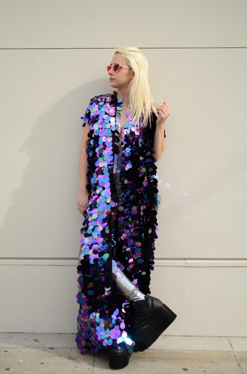 Black Sequin Kimono Long Sleeves Kimono EDC Etsy