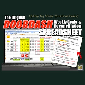 Die DOORDASH Wöchentliche Ziele & Überleitungstabelle KALENDER | Business Tracker | TÜRDASCHE Excel Vorlage | Zubehör-Arbeitsblätter