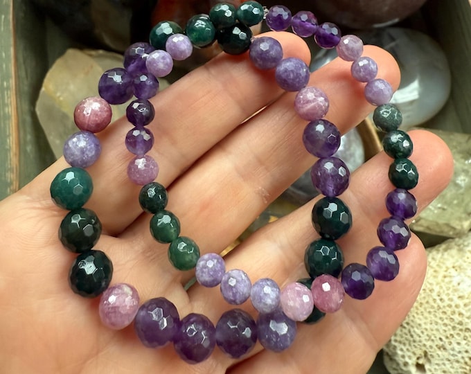Flower Essence Bracelet | Moss Agate, Amethyst, Lepidolite, Ruby | 8 mm | Spiritual Junkies | Yoga + Meditation | Mala Beads