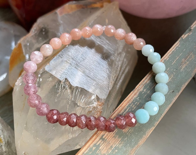 Mini Soul Sister Bracelet | Strawberry Quartz, Amazonite, + Sunstone | 6 mm | Spiritual Junkies | Yoga