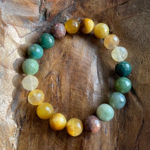 Earth Energy Bracelet | Chunky Golden Tiger Eye, Citrine, Indian Agate + Moss Agate | 10 mm | Spiritual Junkies