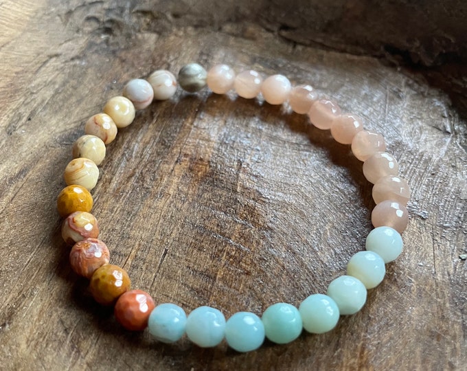 Mini Sea Witch Bracelet | Amazonite, Crazy Lace Agate + Sunstone | 6 mm | Spiritual Junkies | Yoga | Mala Beads