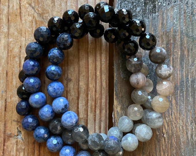 Winter Solstice Bracelet | Onyx, Dumortierite, Labradorite, + Chocolate Sunstone | Spiritual Junkies