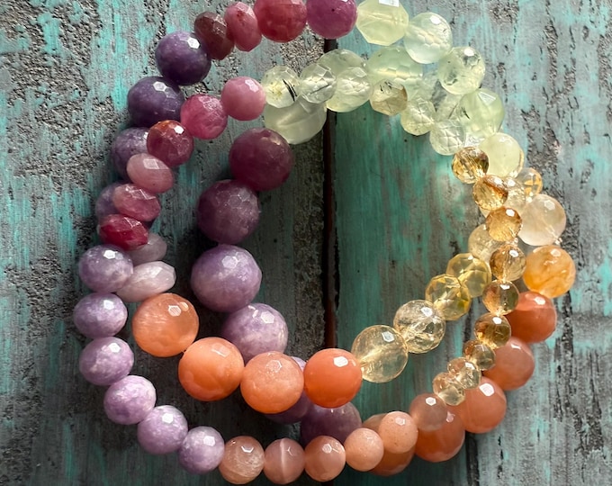 February Mala of the Month | Limelight Bracelet | Citrine, Prehnite, Ruby, Lepidolite + Sunstone | Spiritual Junkies | Yoga